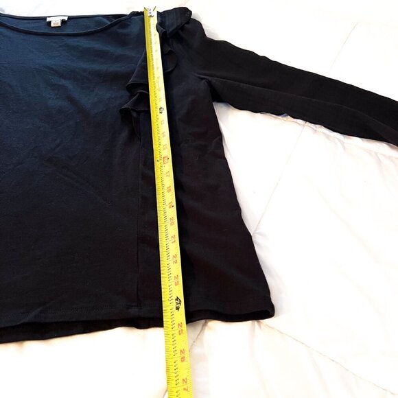 NEW J. Crew Ruffle-Shoulder Top Plaid Jacquard Sleeves Pullover Stretch Cotton L - Picture 12 of 13